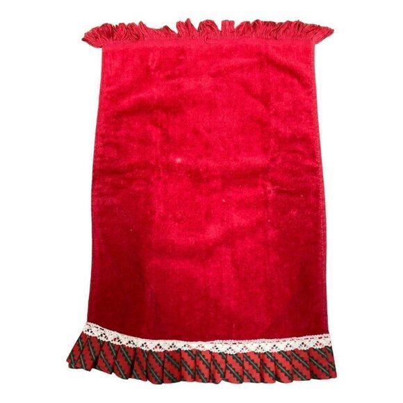 Vintage Red Christmas Kitchen Hand Towel w/plaid Trim by Cannon Kitschy Kitchen - Picture 1 of 5